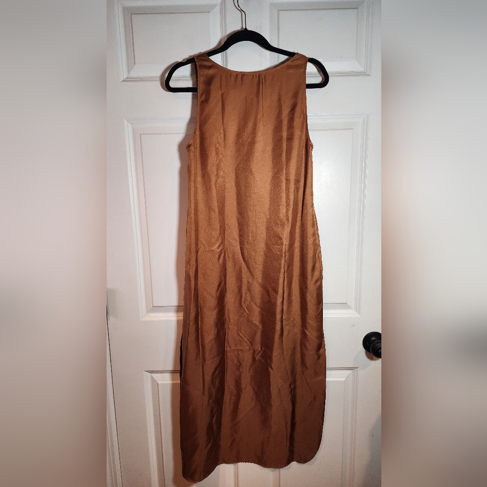 Loulou De Saison Nada Bronze Brown Sleeveless Maxi Dress 100% Silk Small - Picture 9 of 10